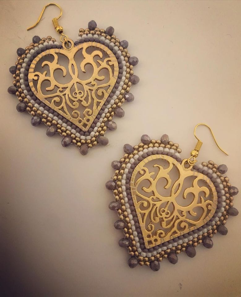 Beaded Crow heart earrings